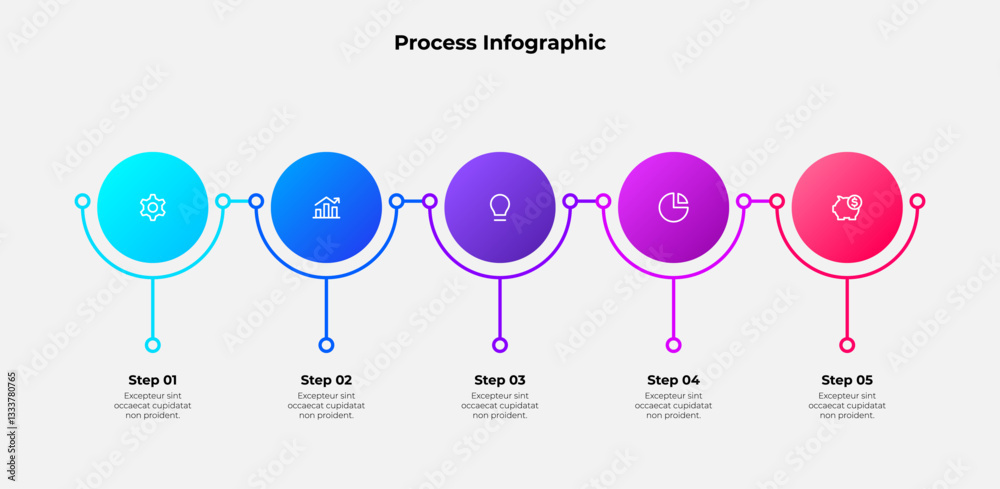 Fototapete a visually engaging infographic depicting a five-step process, represented by colorful circles, conn