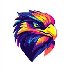 Obraz premium A stylized hawk head bursts with vibrant color, a captivating minimalist design showcasing bold, dynamic shapes and intense gaze.