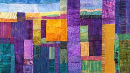 Vibrant Fabric Textile Art with Rich Colors and Abstract Patterns