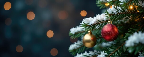 Delicate ornaments on a festively decorated Christmas tree branch, Winter, Decorations