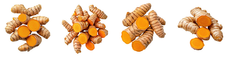 An assortment of freshly harvested turmeric and ginger roots with their vibrant orange and pale yellow hues ready to be used as flavorful and nutritious ingredients in various cuisines