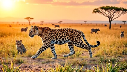 "Majestic African Leopard Strolling Through the Wild"