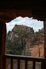 Meteora landscape with Orthodox monasteries on top of giant natural pillars, Kalabaka, Greece