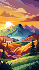 Golden hour reveals stunning hilly landscape with striking colors 