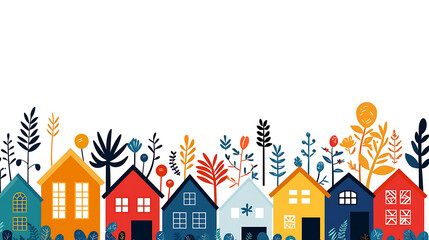 Obraz premium Colorful houses with plants and trees create vibrant scene for home sellers