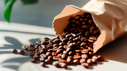 Coffee beans spilling out of a craft coffee pack