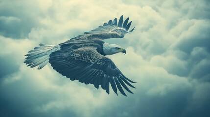 Obraz premium Majestic Eagle Soaring Above Clouds