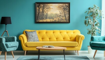 Vibrant Living Room with Yellow Sofa