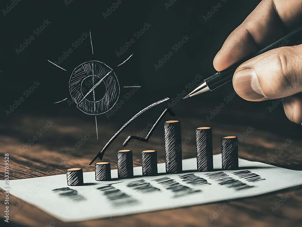Aufkleber a hand is sketching a rising graph on paper, symbolizing growth and progress in business or finance