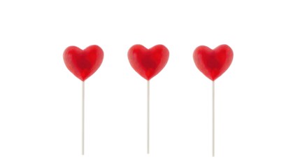 Red heart shaped lollipops with transparent PNG background