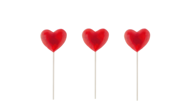 Red heart shaped lollipops with transparent PNG background