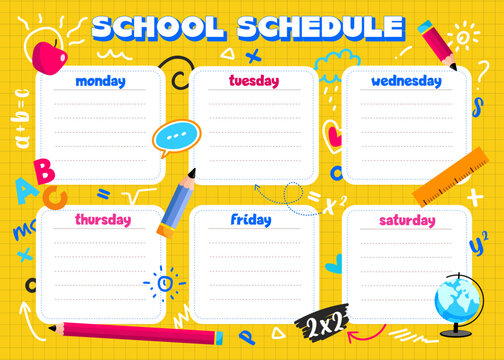 Back to school , school timetable blank, school schedule  on the yellow checkered background, vector