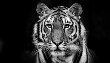 tiger portrait black and white with black background