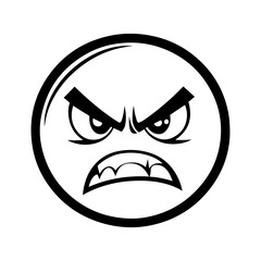 An angry emoji face icon featuring a bold expression with furrowed brows, intense eyes, and a frown. Designed in a modern and expressive style, perfect for digital communication & reactions.