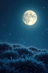 Fototapeta premium Glowing full moon casts an otherworldly light on frosty grass, darkness, night