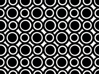 Rounds, circles, dots. Stylish black and white geometry shapes. Fashionable seamless vector pattern for design and decoration 

