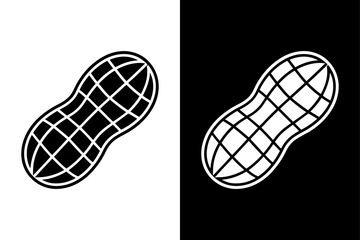 Peanut Silhouette Vector Icon Black and White Design.