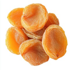 Dried apricot slices, close-up, studio shot, white background