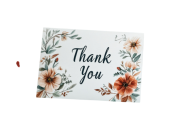A Heartfelt Thank You Note Adorned With Delicate Peach And Terracotta Floral Watercolor Artwork, A Gentle Reminder Of Gratitude In Soft, Muted Tones Isolated on Transparent Background