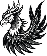 Obraz premium Bold and Stylized Black and White Phoenix Head Illustration
