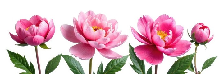 Obraz premium Large and showy peony flowers against pure white background, white, solitary