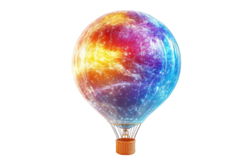 A Vibrant Hot Air Balloon Soaring Through A Cosmic Nebula, A Breathtaking Journey Into The Unknown, Rendered With A Bright, Colorful Style Isolated on Transparent Background