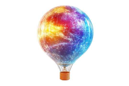 A Vibrant Hot Air Balloon Soaring Through A Cosmic Nebula, A Breathtaking Journey Into The Unknown, Rendered With A Bright, Colorful Style Isolated on Transparent Background
