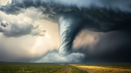 Massive tornado funnel cloud approaching
