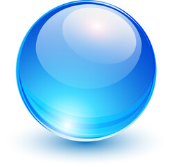 Glass blue ball, 3D shiny sphere background.