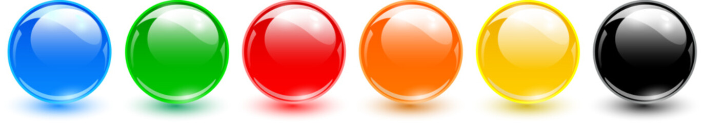 Multicolored glass balls, 3D shiny spheres set.