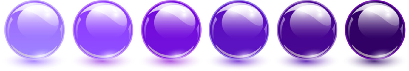 Glass balls purple, 3D shiny spheres collection.