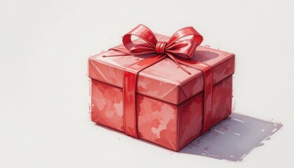 Fototapeta premium Red Gift Box with Ribbon Festive Present on White Background