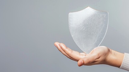 A hand holding a digital shield protecting private user data. No excessive blur with well-defined gradients.