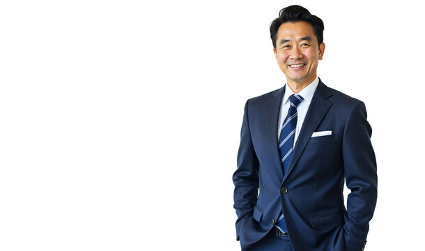 Confident senior Asian businessman headshot portrait isolated on transparent background. Ideal for corporate profiles, leadership bios, and business presentations.