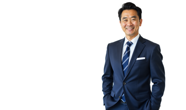 Confident senior Asian businessman headshot portrait isolated on transparent background. Ideal for corporate profiles, leadership bios, and business presentations. - Powered by Adobe