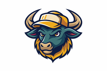 funny bull head with nice cap logo vector