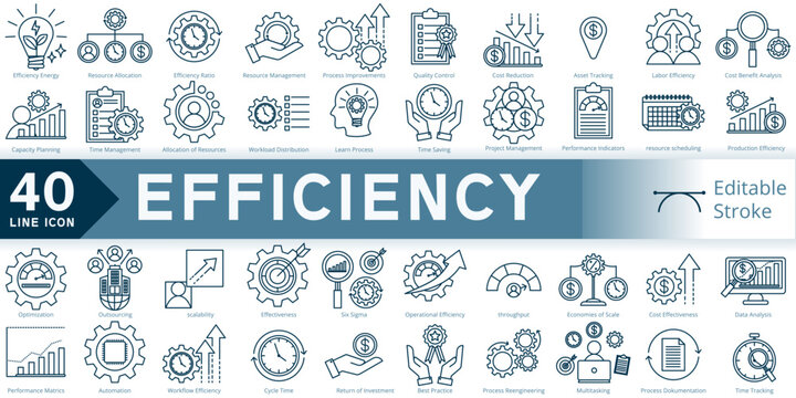 efficiency icon, business efficiency icon set, simple line element efficiency production editable stroke, efficiency icon line style vector image