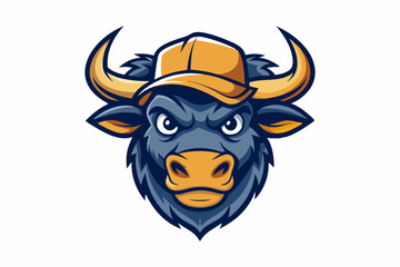 funny bull head with nice cap logo vector
