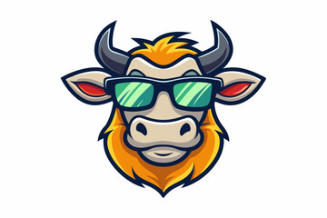 funny cow head with summer sunglasses vector logo