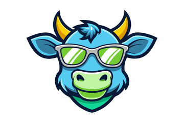 funny cow head with summer sunglasses vector logo