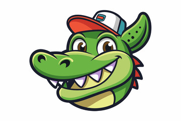 funny crocodile head with nice cap logo vector