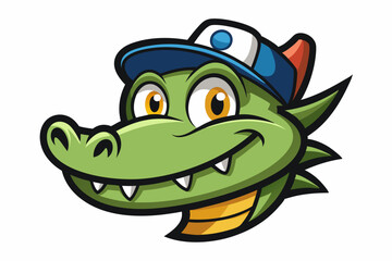 funny crocodile head with nice cap logo vector