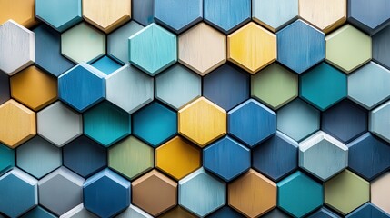 Colorful Hexagonal Tiles Pattern with Blue and Yellow Shades