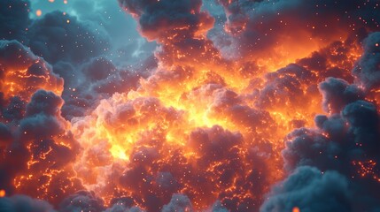 Obraz premium Burning clouds illuminate a celestial expanse with glowing particles