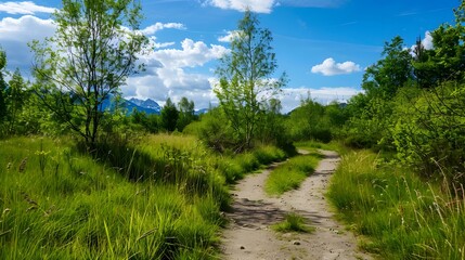 Obraz premium A beautiful walking trail in a nature reserve offering scenic views and tranquility.