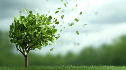 Economy concept - The banknote tree is flying