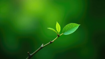 Single isolated branch with a small leaf attached to it, verdant, green