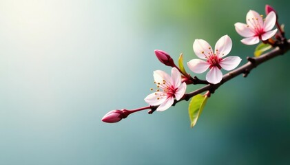 Obraz premium Single isolated branch with delicate flowers or buds, branch, bud, tree