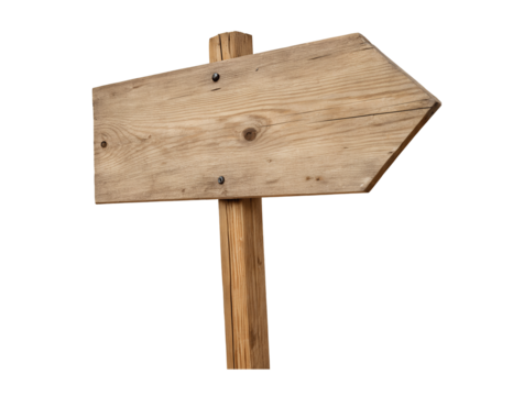 Rustic wooden arrow signpost with aged texture, isolated on a transparent background, PNG cutout, pointing left, ideal for travel or outdoor themes - Powered by Adobe