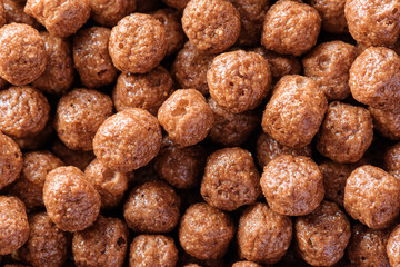 Chocolate flavored cereals. Macro shot